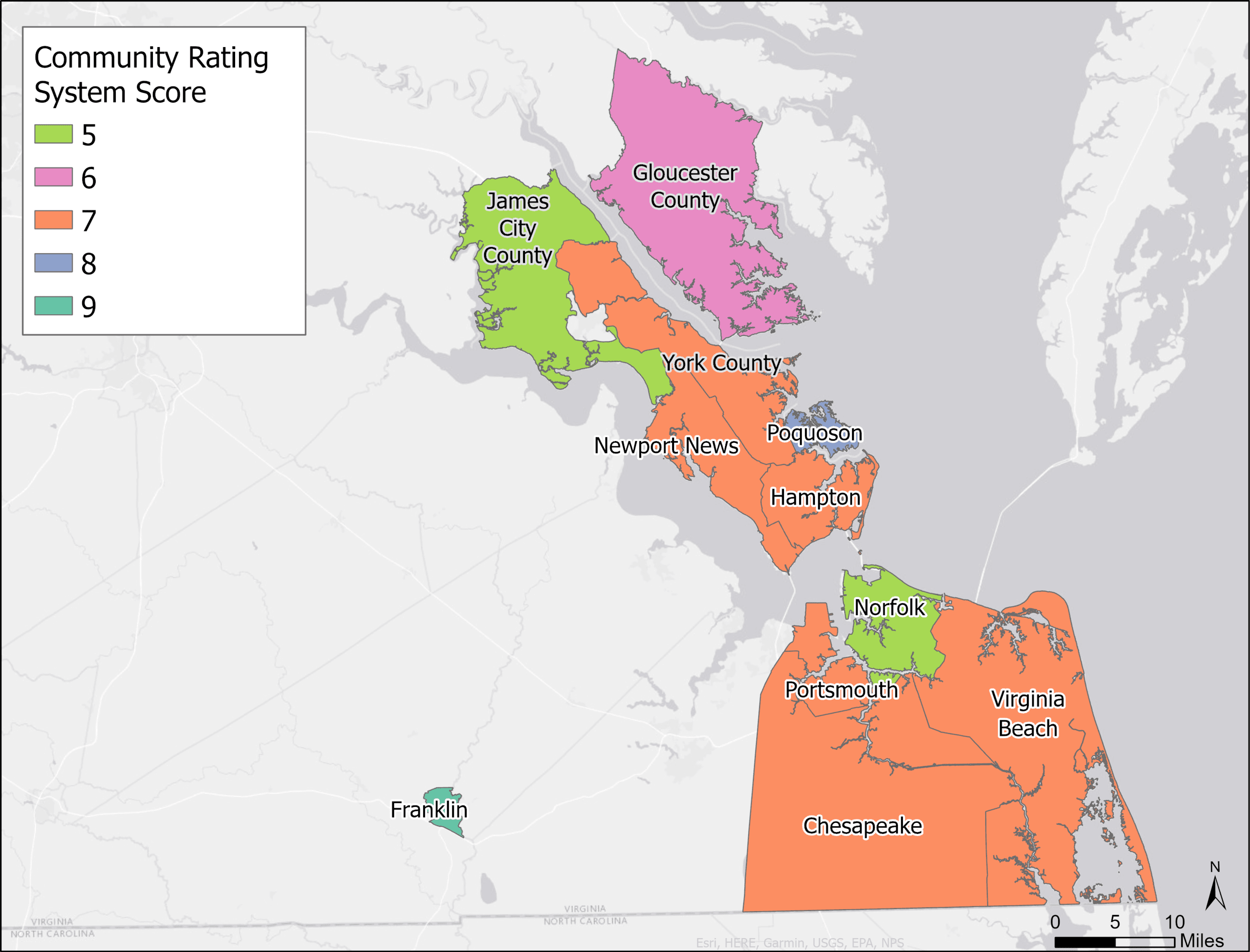 Map Showing Community Rating System Scores as of April 1, 2023